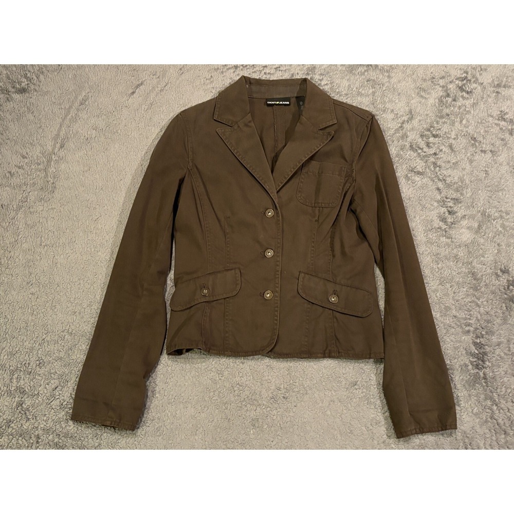 DKNY Jeans Jacket Blazer Olive Green Cotton Long Sleeve Womens Small Button Up